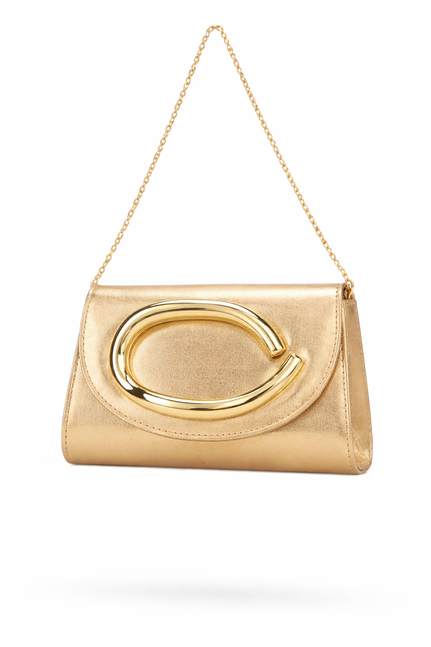 Elegant Flap Clutch Bag with Metal Accent and Chain Strap