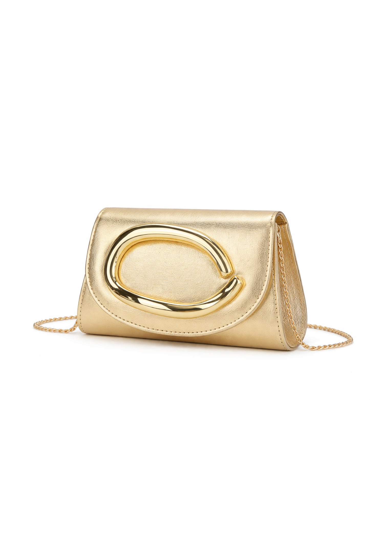 Elegant Flap Clutch Bag with Metal Accent and Chain Strap