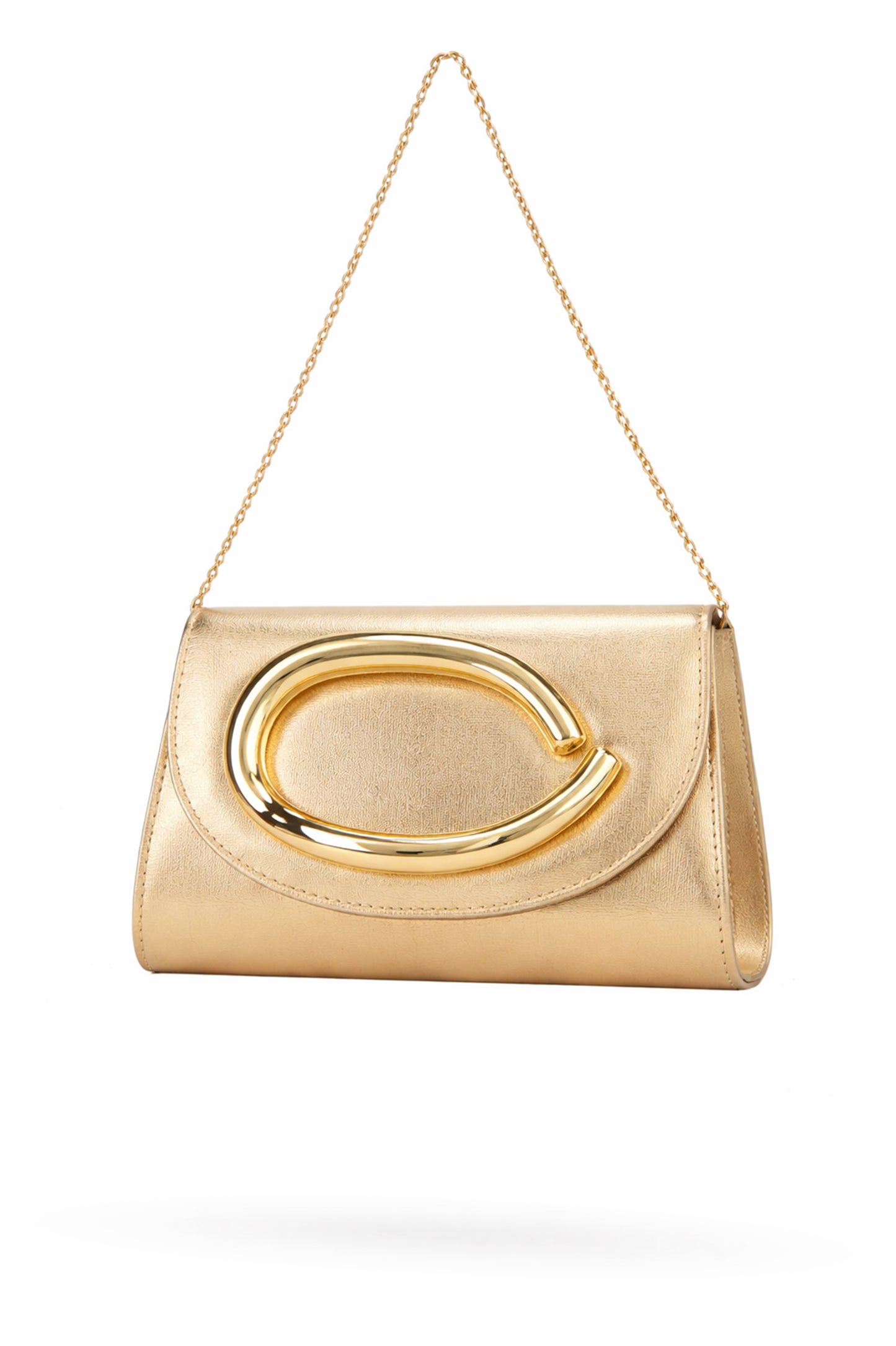 Elegant Flap Clutch Bag with Metal Accent and Chain Strap