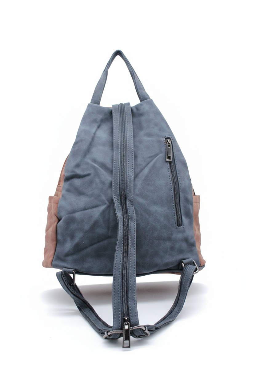 Convertible Dual-Tone Shoulder Bag Backpack with Zip Pockets