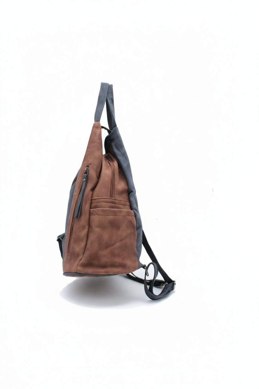 Convertible Dual-Tone Shoulder Bag Backpack with Zip Pockets