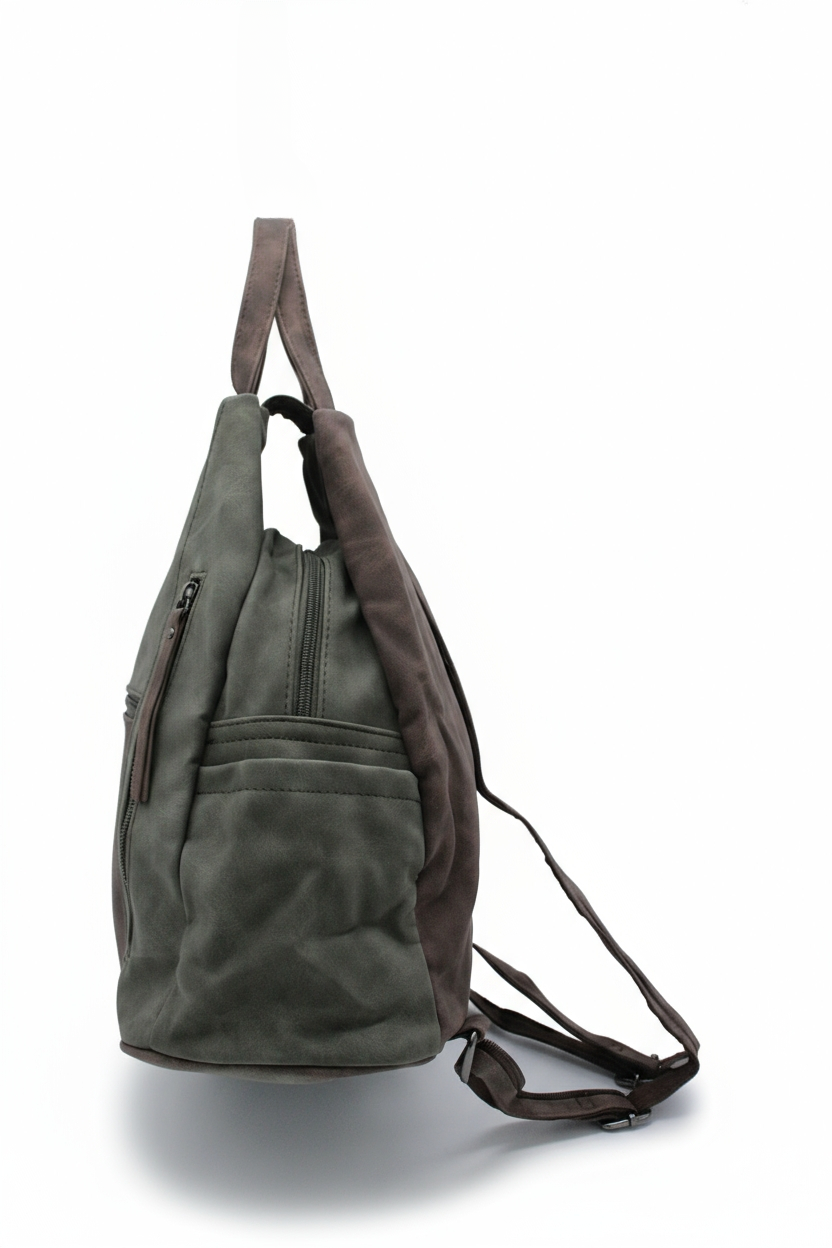 Convertible Dual-Tone Shoulder Bag Backpack with Zip Pockets