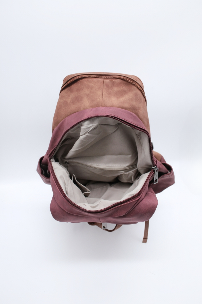 Convertible Dual-Tone Shoulder Bag Backpack with Zip Pockets