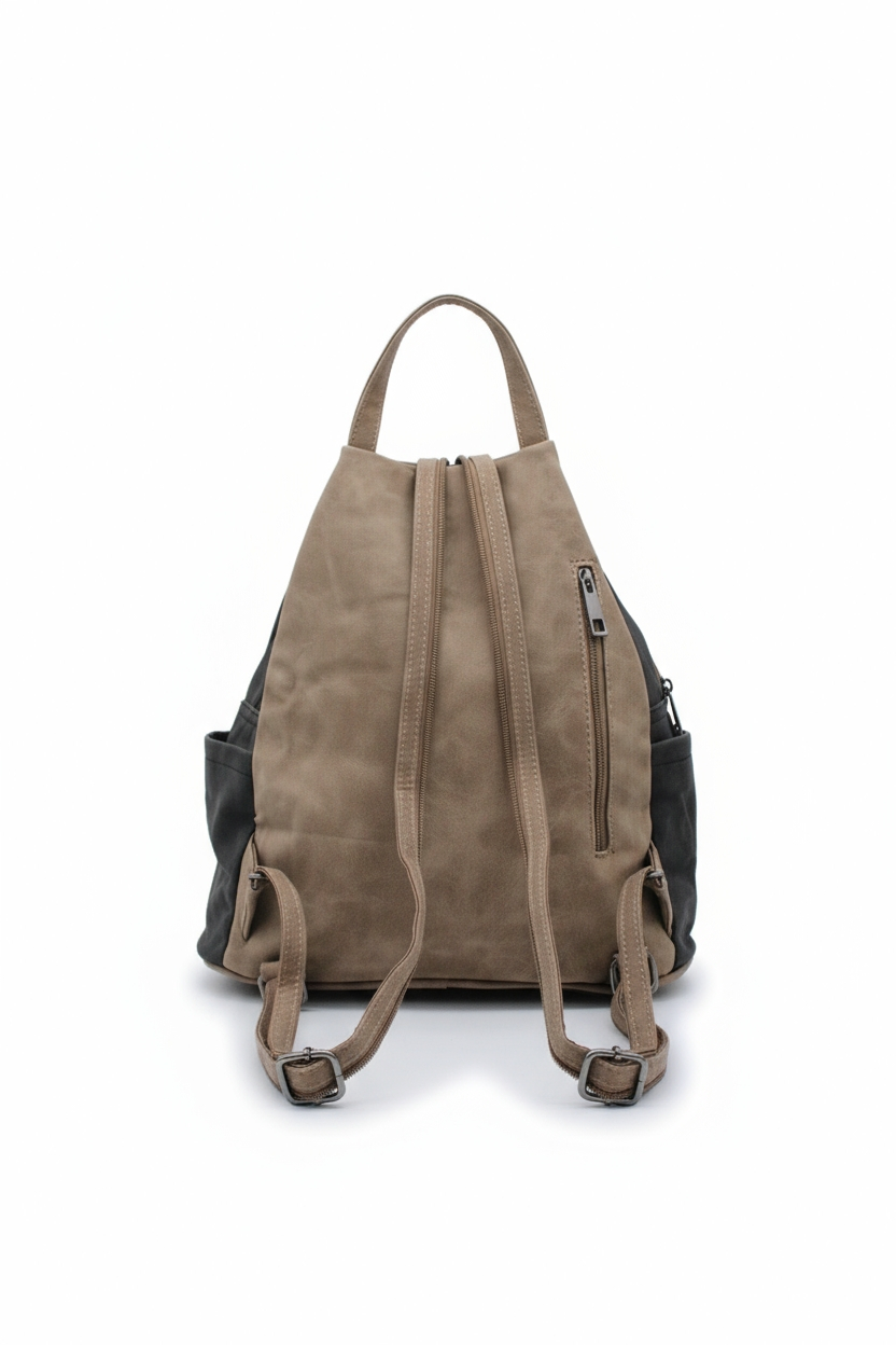 Convertible Dual-Tone Shoulder Bag Backpack with Zip Pockets