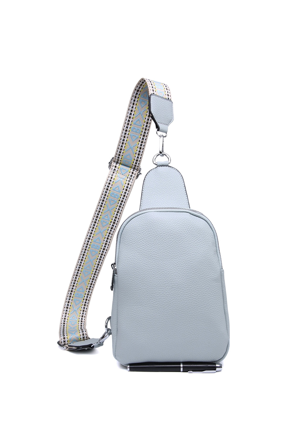 Stylish Sling Bag with Double Zipper Compartments & Wide Pattern Strap