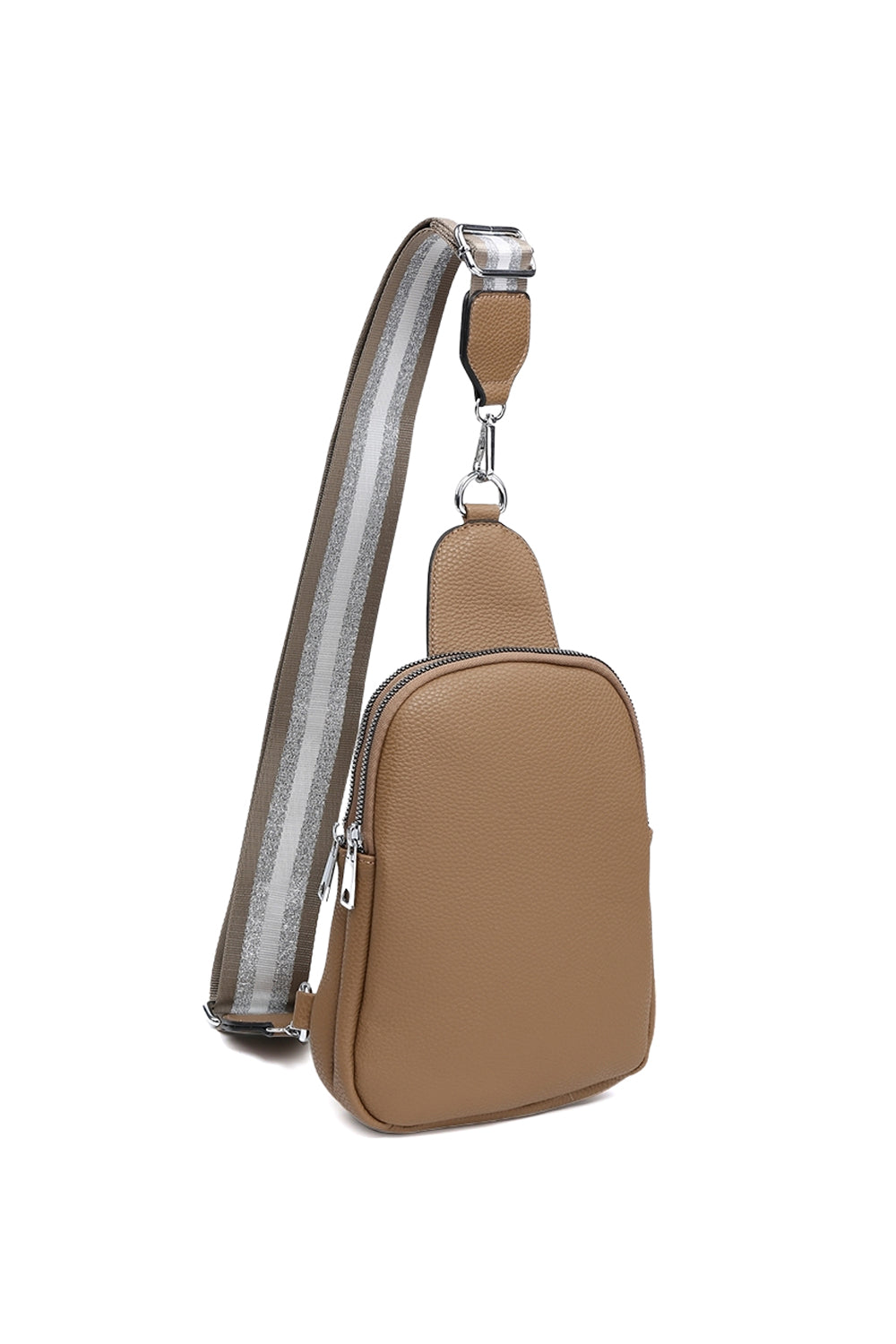 Stylish Sling Bag with Double Zipper Compartments & Wide Pattern Strap