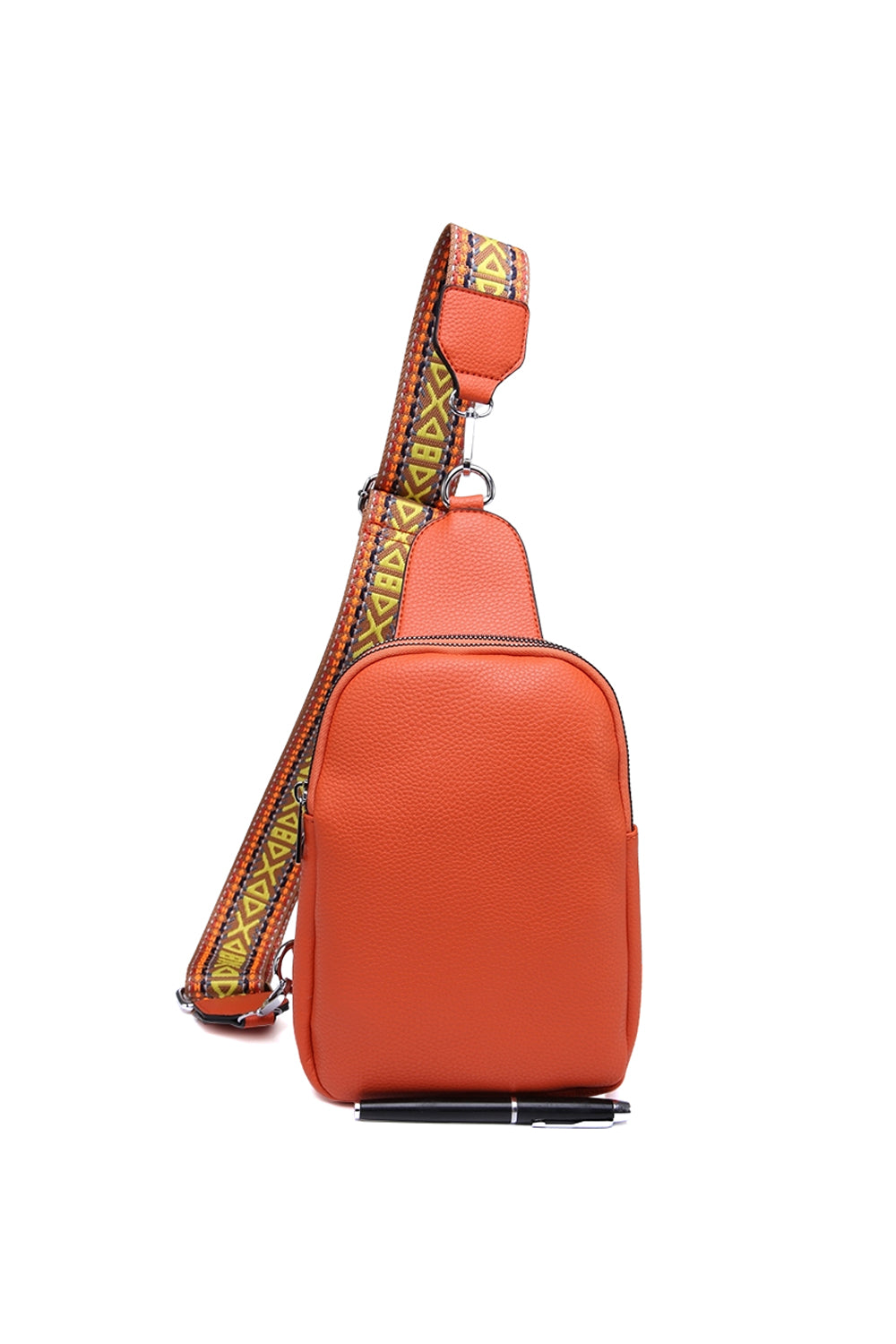Stylish Sling Bag with Double Zipper Compartments & Wide Pattern Strap