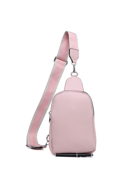 Stylish Sling Bag with Double Zipper Compartments & Wide Pattern Strap