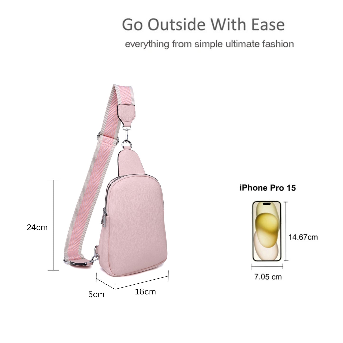 Stylish Sling Bag with Double Zipper Compartments & Wide Pattern Strap