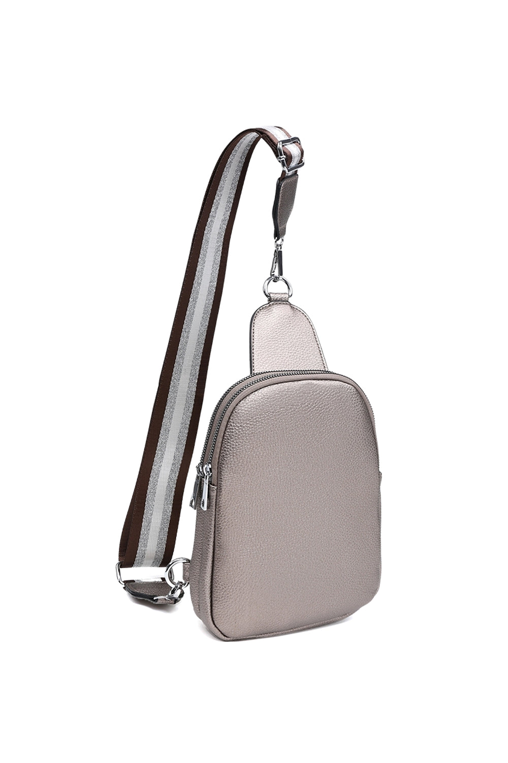 Stylish Sling Bag with Double Zipper Compartments & Wide Pattern Strap