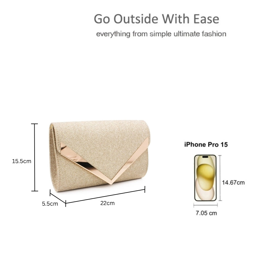 Glitter Envelope Evening Clutch Bag with Chain Strap