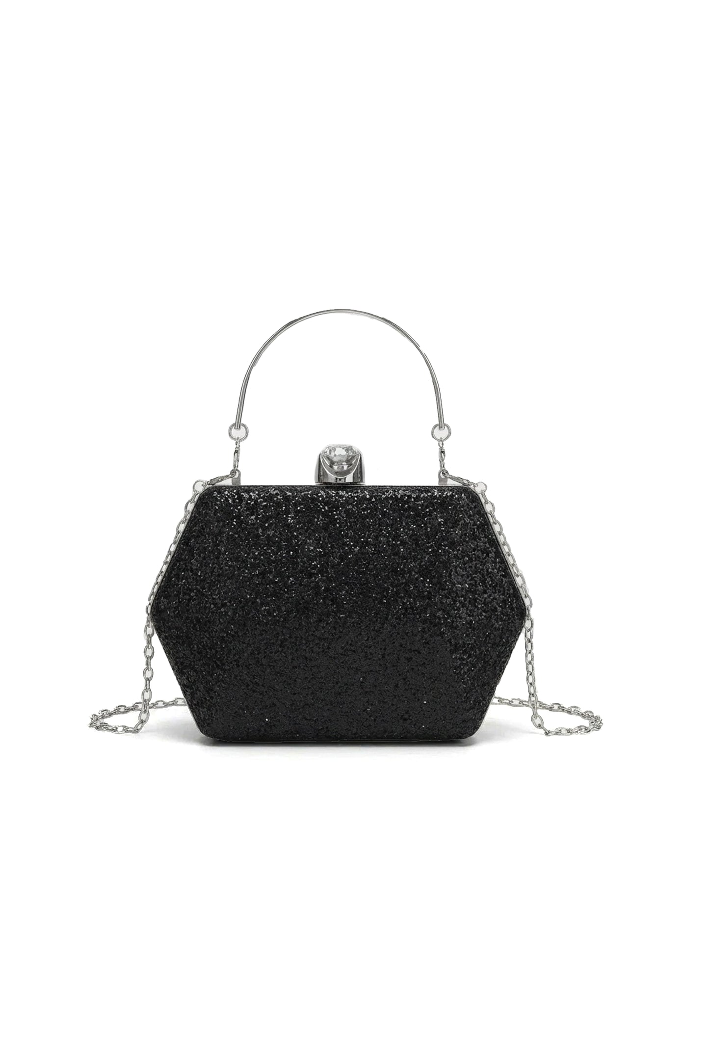 Glitter Evening Clutch Bag with Chain Strap and Crystal Clasp