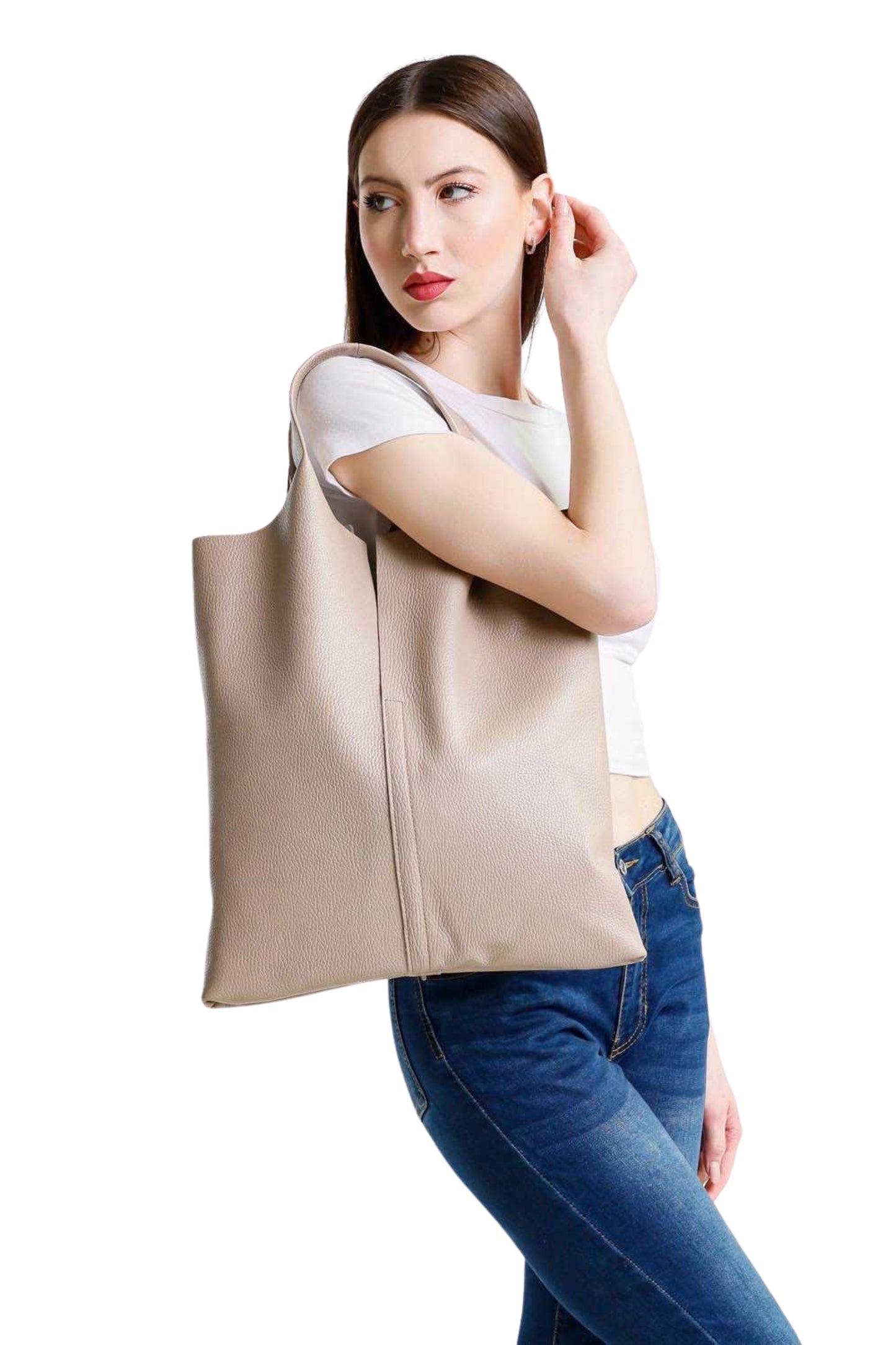 Italian Genuine Leather Minimalist Tote Shoulder Bag