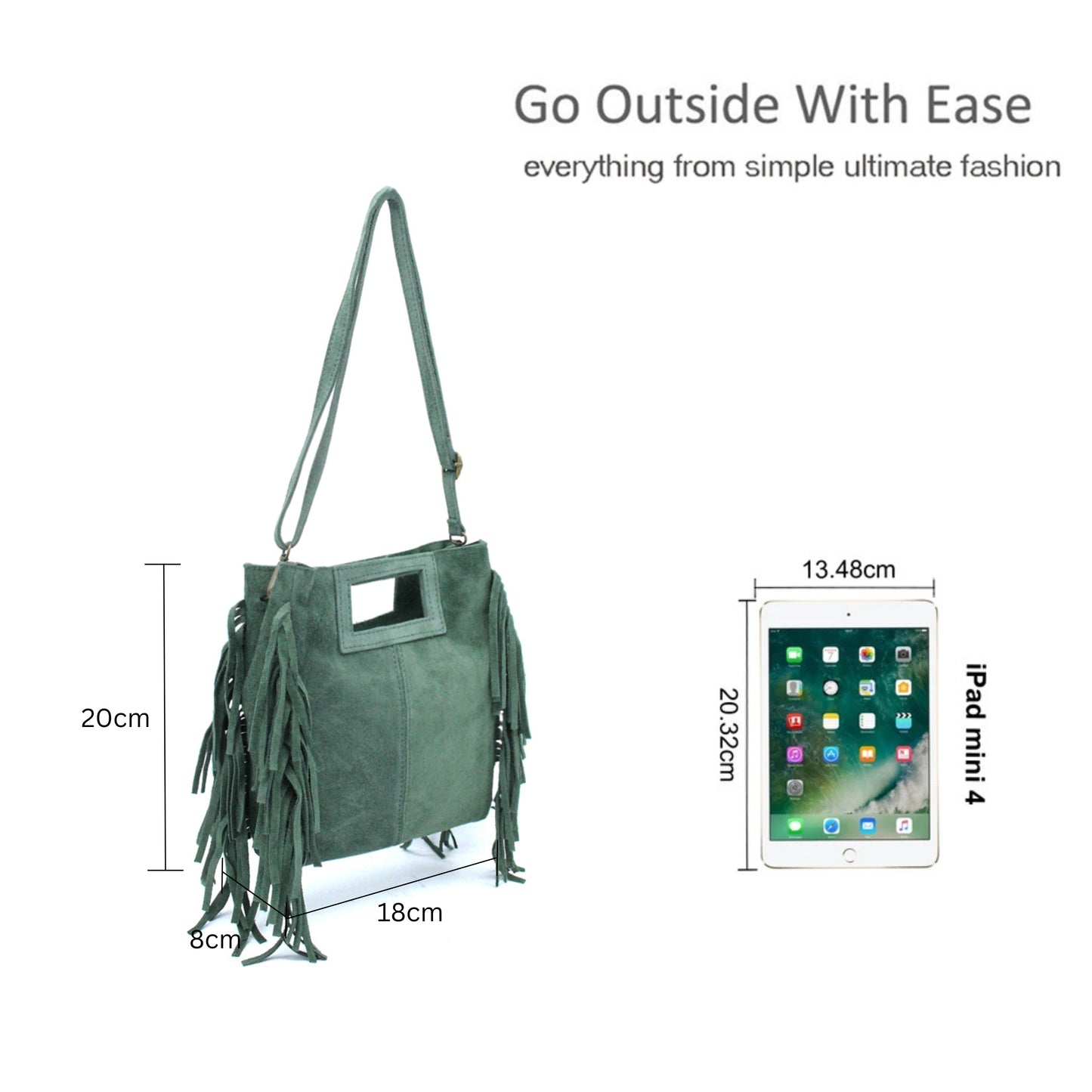 Genuine Italian Suede Crossbody Bag with Boho Fringe Design