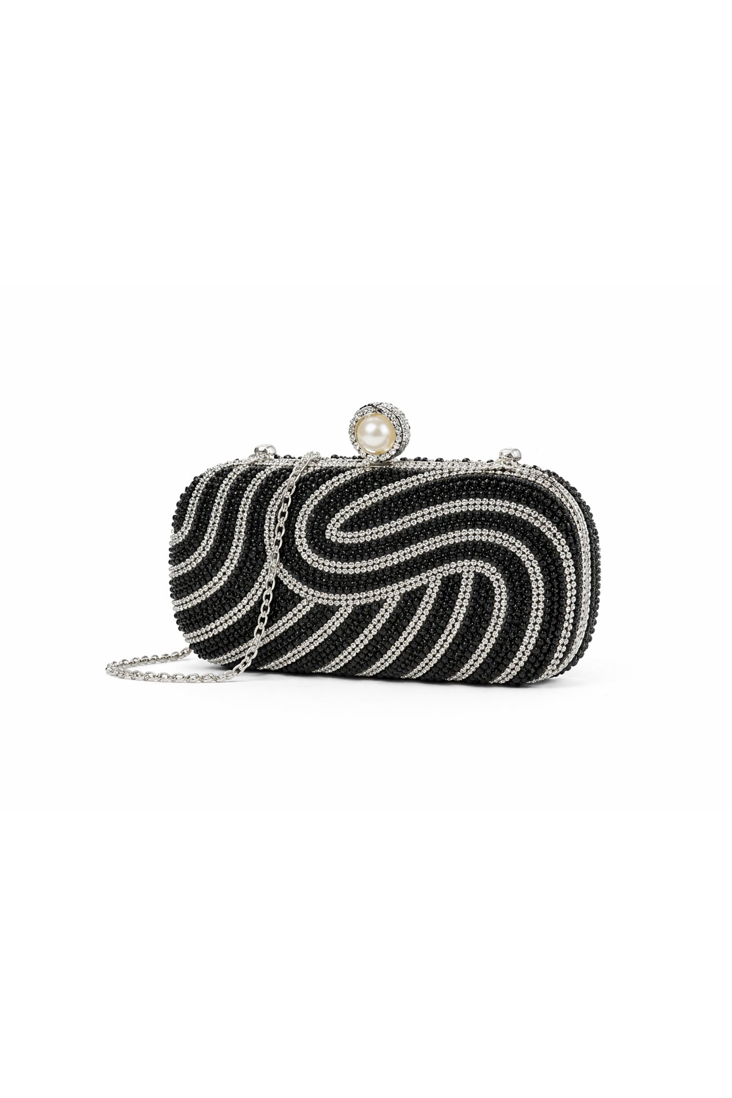 Pearl Beaded Clutch Bag with Swirl Design and Clasp Closure