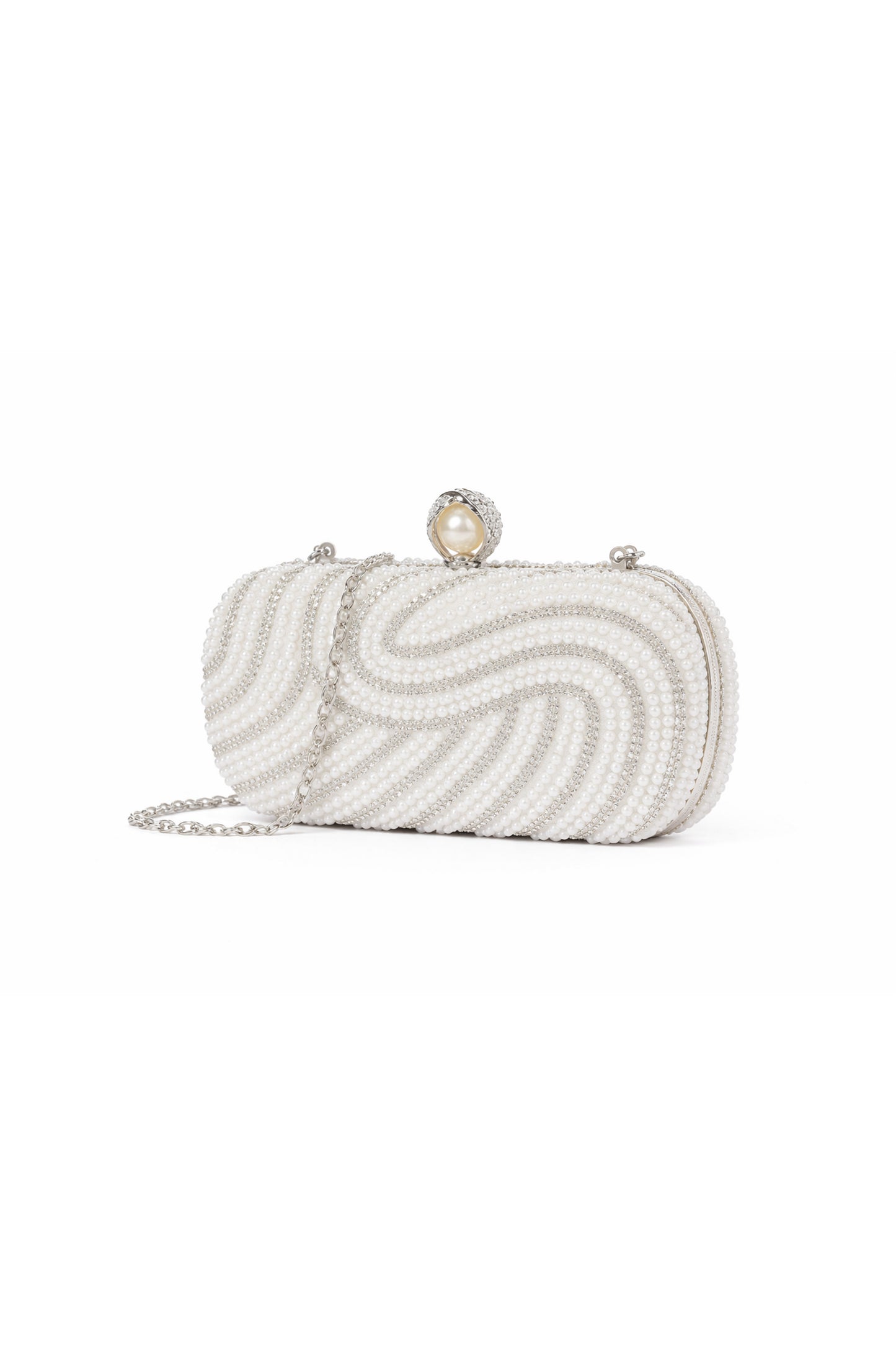 Pearl Beaded Clutch Bag with Swirl Design and Clasp Closure