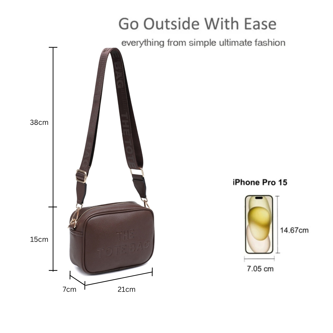 Compact Crossbody Bag with Adjustable Strap Zip Closure