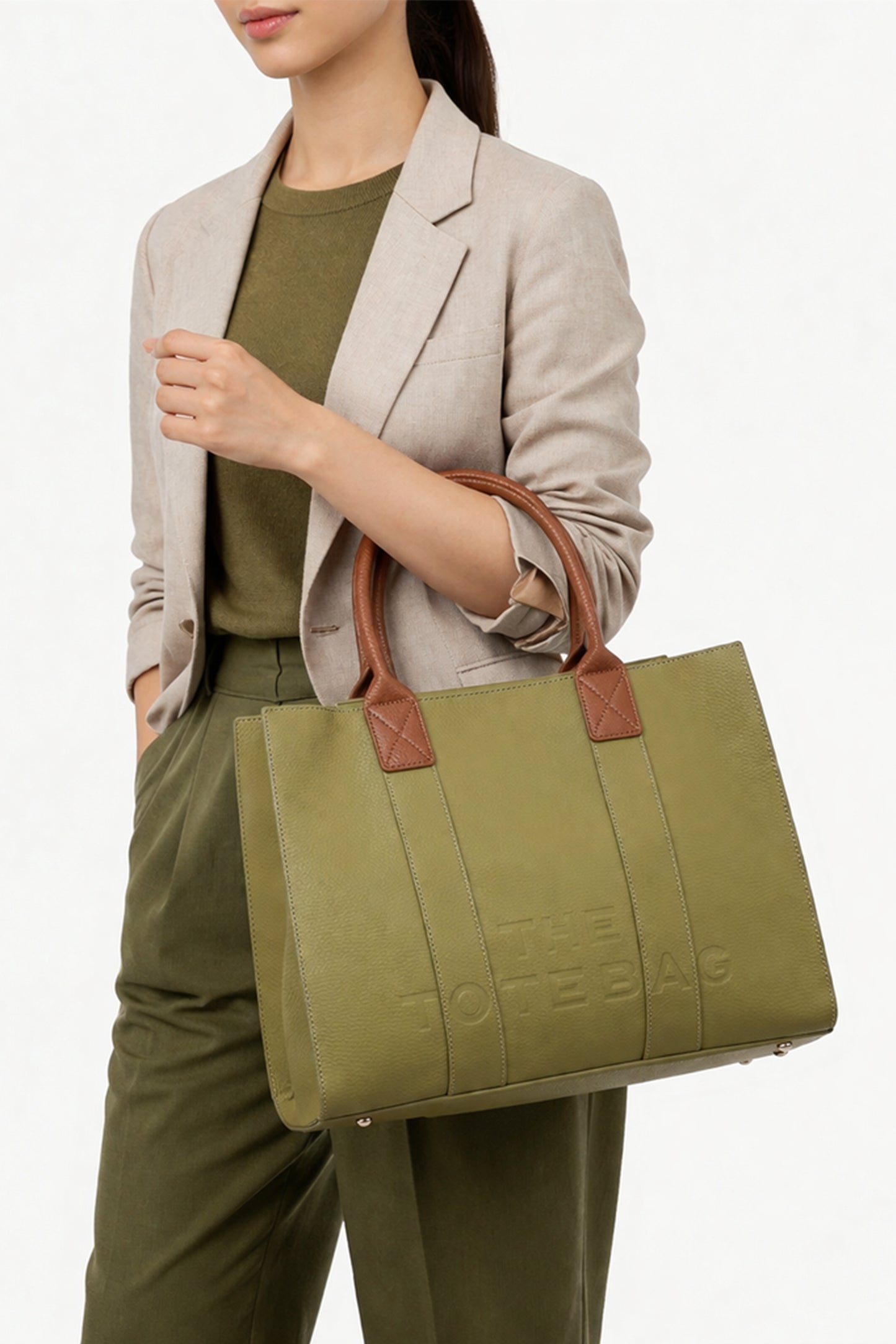 Structured Tote Handbag with Top Handle and Inner Pouch