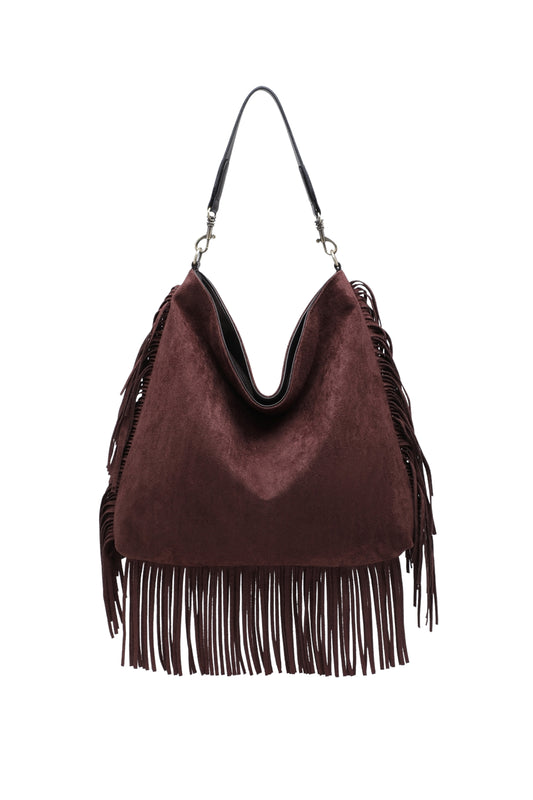 Fringe Hobo Shoulder Bag with Relaxed Slouchy Fit