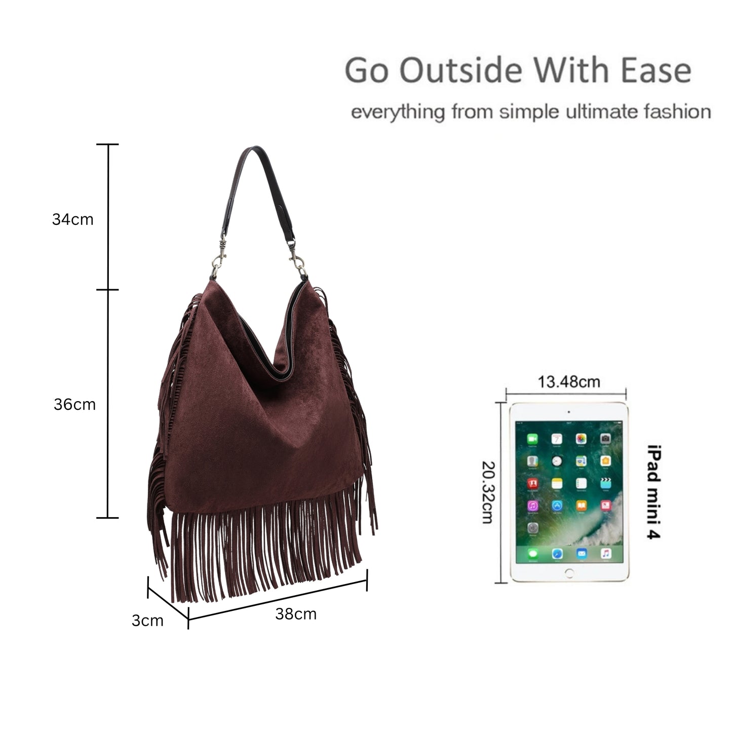 Fringe Hobo Shoulder Bag with Relaxed Slouchy Fit