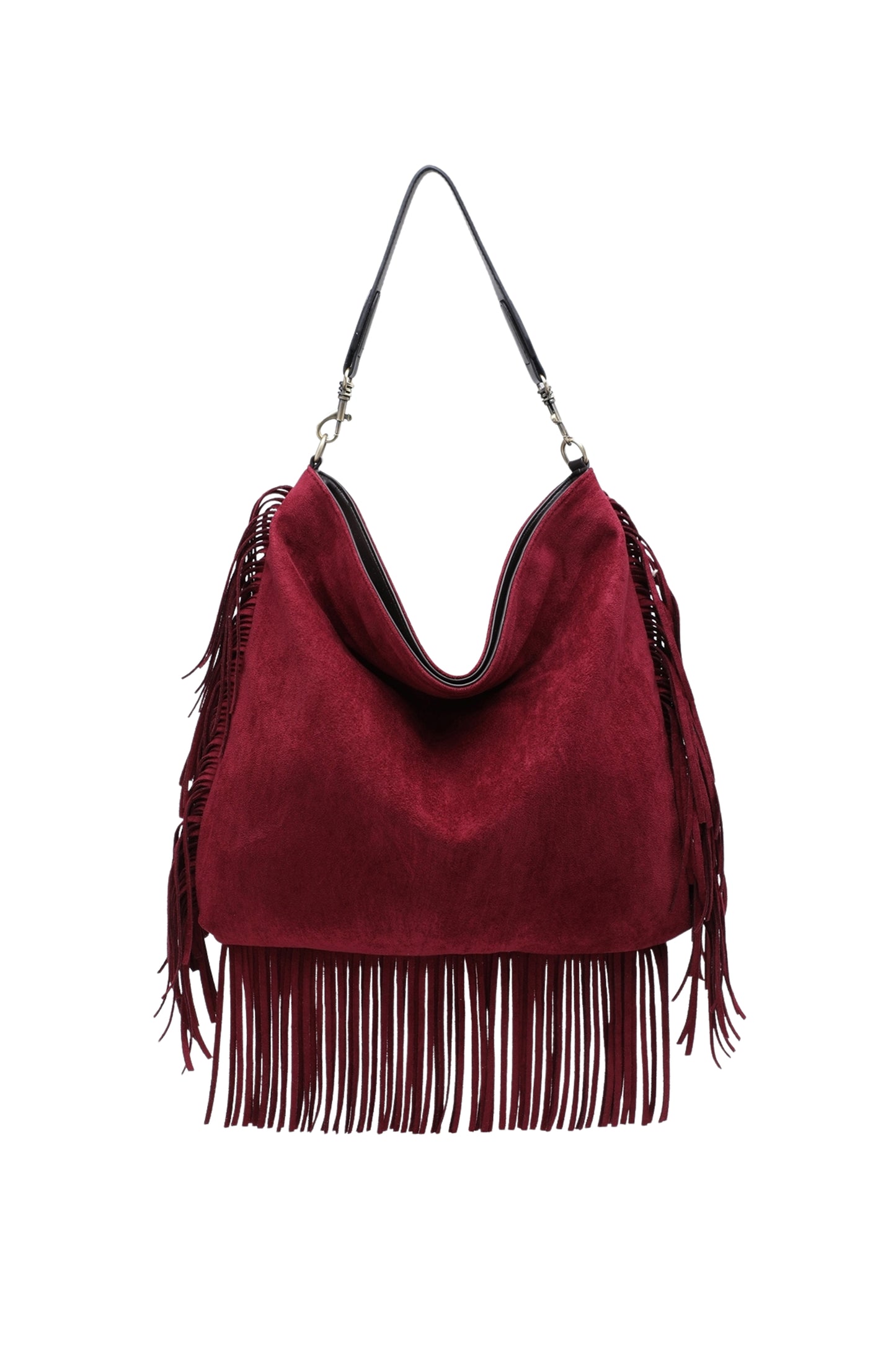 Fringe Hobo Shoulder Bag with Relaxed Slouchy Fit