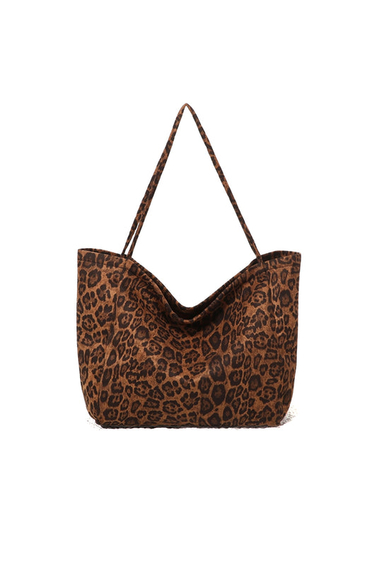 Large Capacity Tote Bag with Leopard Print Shoulder Straps