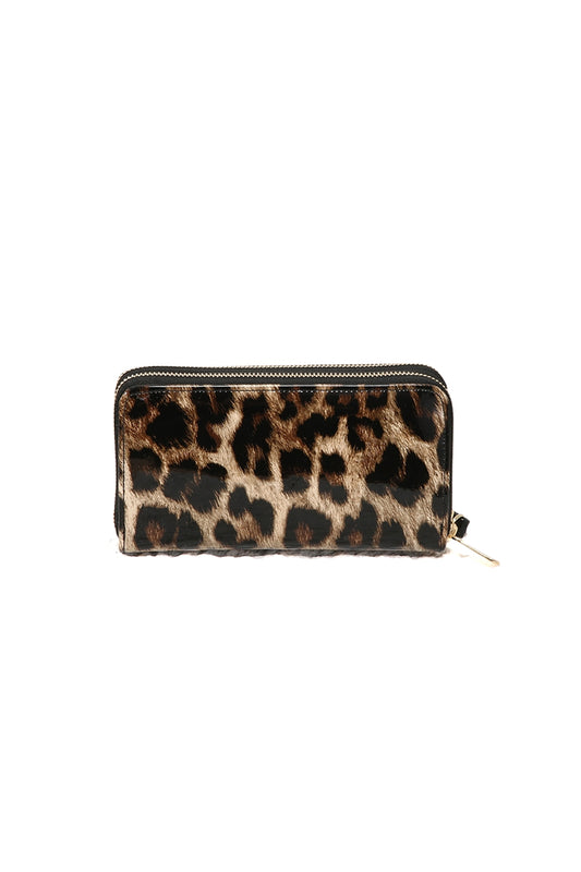 Leopard Print Wristlet Wallet with Zipper Closure