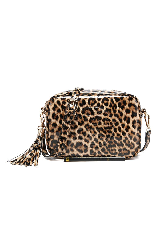 Leopard Print Crossbody Bag with Tassel and Adjustable Strap