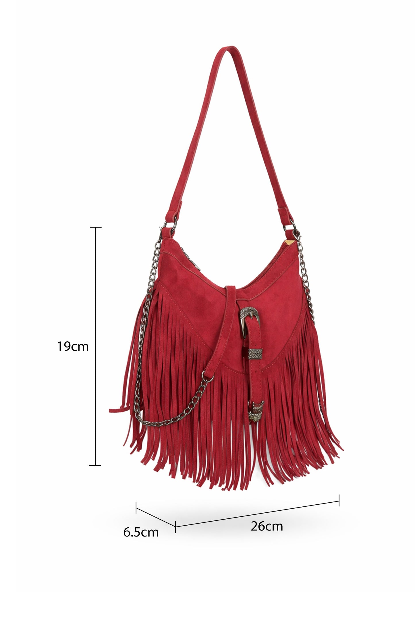 Fringe Shoulder Bag with Buckle Front Detail and Zip Closure