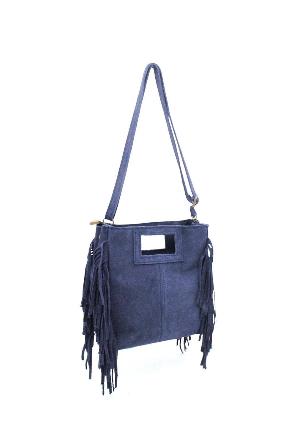 Genuine Italian Suede Crossbody Bag with Boho Fringe Design