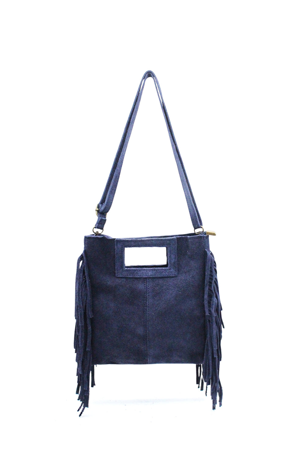 Genuine Italian Suede Crossbody Bag with Boho Fringe Design