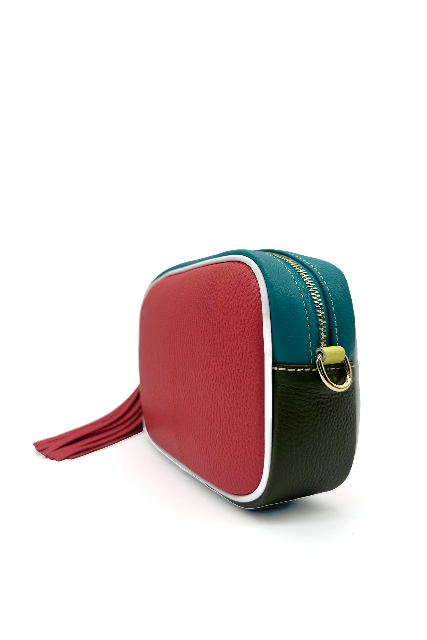 Italian Leather Colorblock Crossbody Camera Bag with Tassel