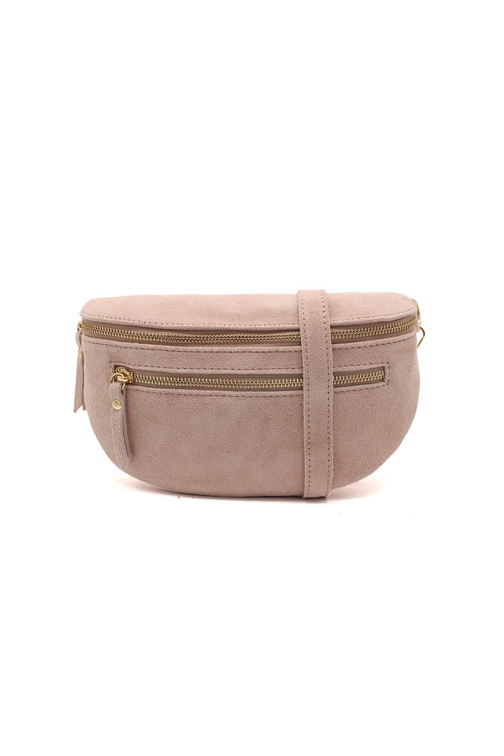 Genuine Italian Suede Sling Crossbody Bag with Dual Zipper Compartments