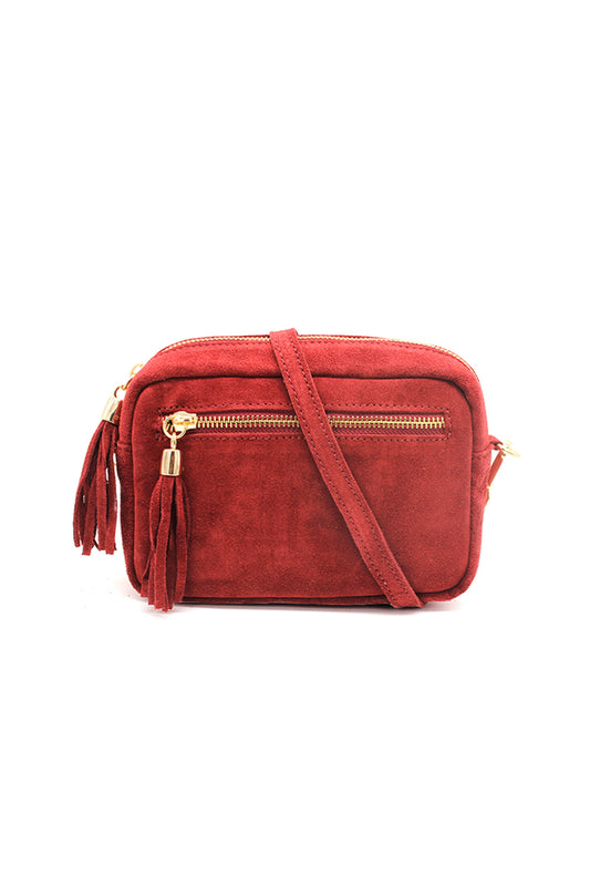 Casual Italian Genuine Suede Crossbody Bag with Tassel Zipper Closure