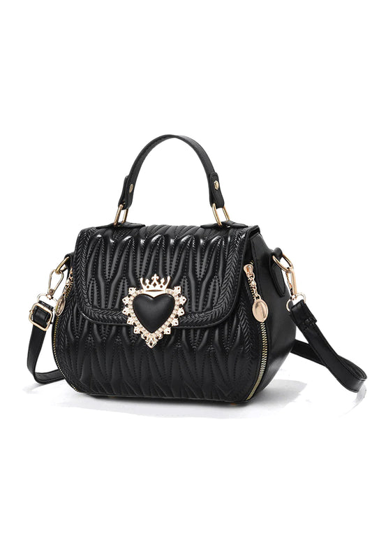 Heart Accent Quilted Crossbody Bag with Top Handle