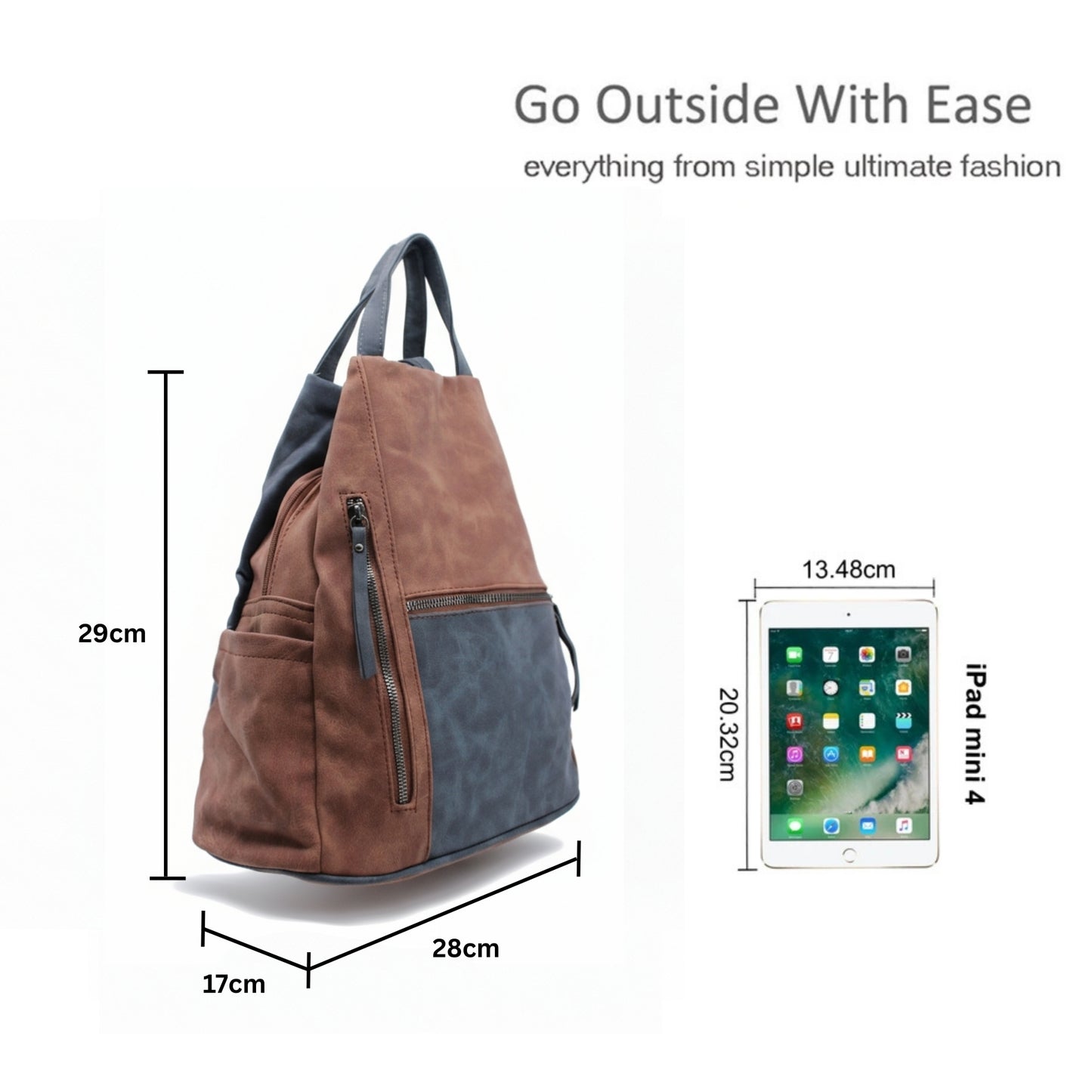 Convertible Dual-Tone Shoulder Bag Backpack with Zip Pockets