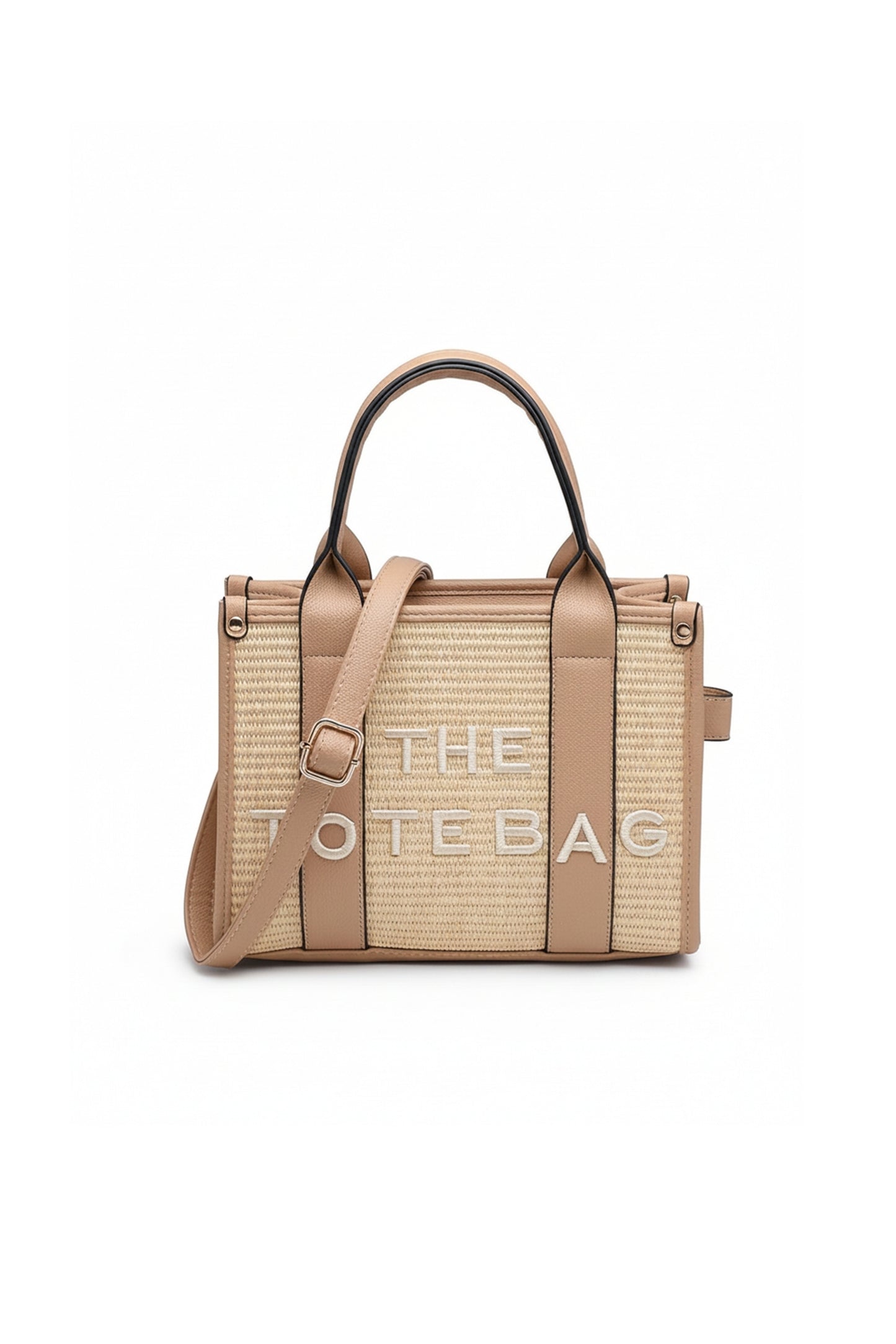 Woven Tote Handbag with Adjustable Strap and Top Handles