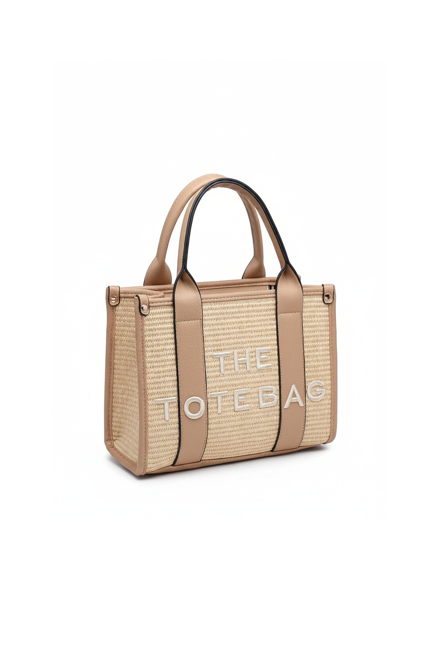 Woven Tote Handbag with Adjustable Strap and Top Handles