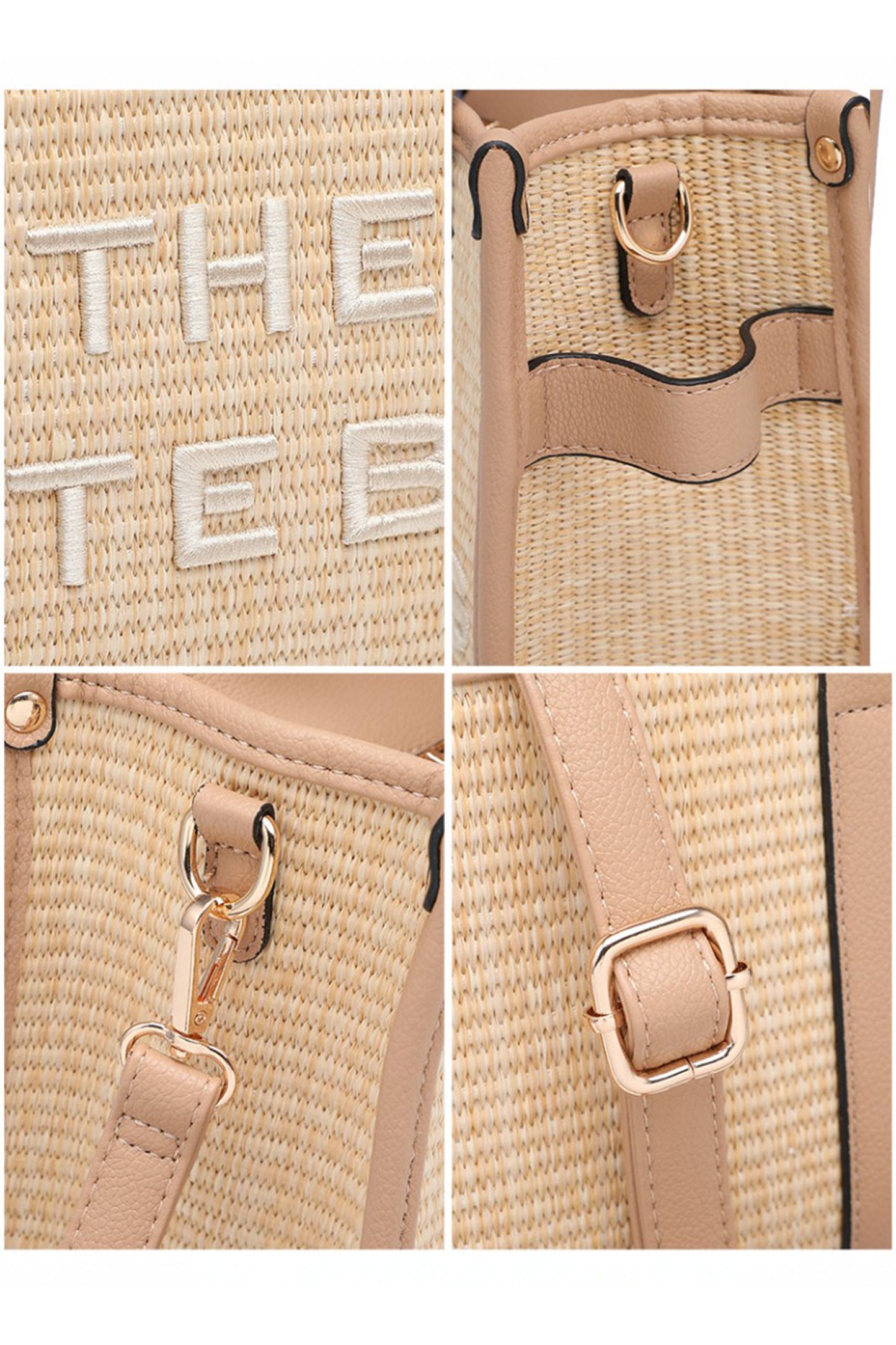 Woven Tote Handbag with Adjustable Strap and Top Handles