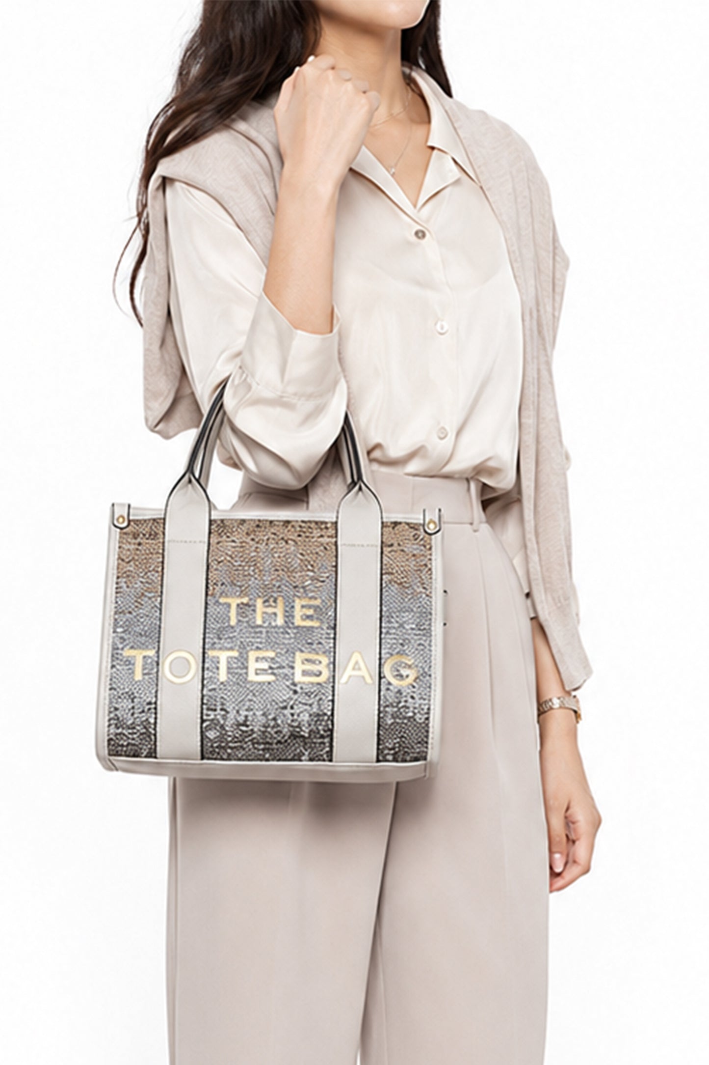 Structured Tote Bag with Shoulder Strap and Dual Handles