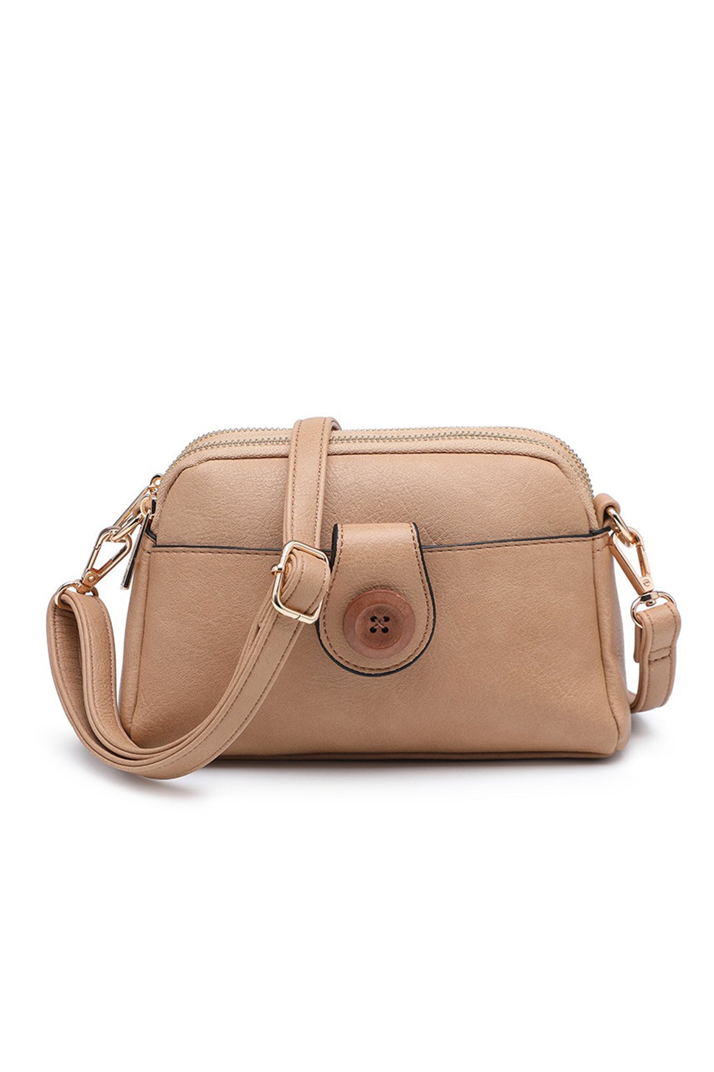 Compact Multi Zip Crossbody Bag with Front Button Flap