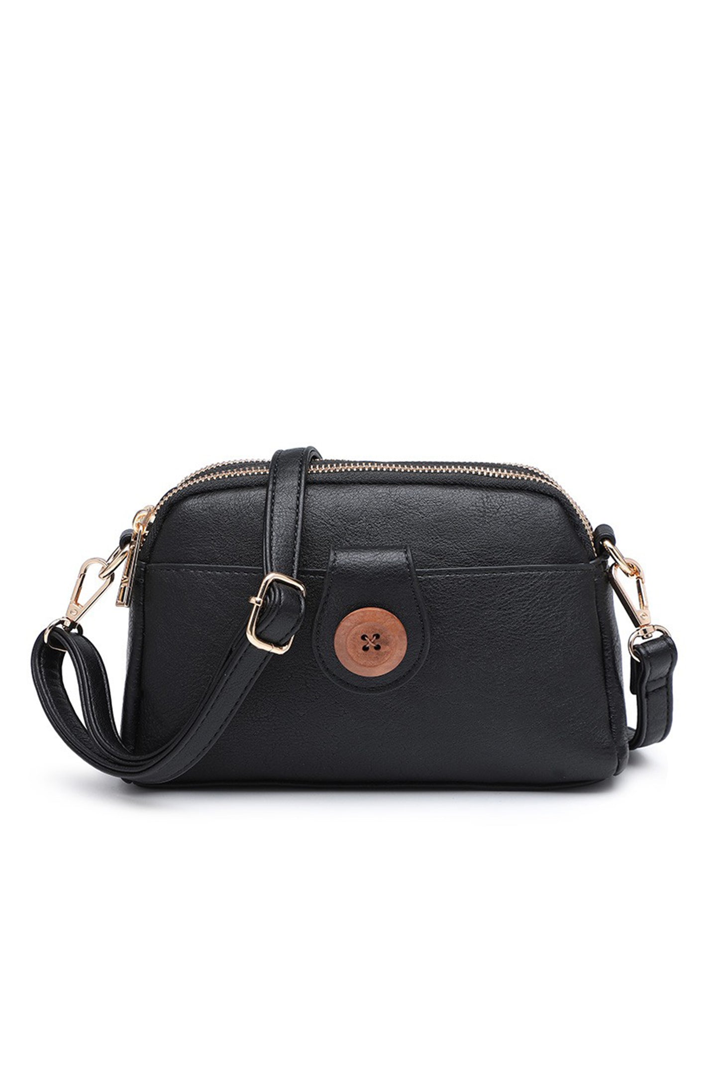 Compact Multi Zip Crossbody Bag with Front Button Flap