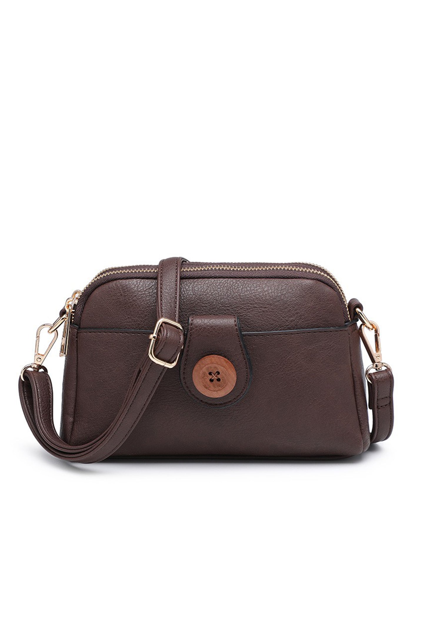 Compact Multi Zip Crossbody Bag with Front Button Flap