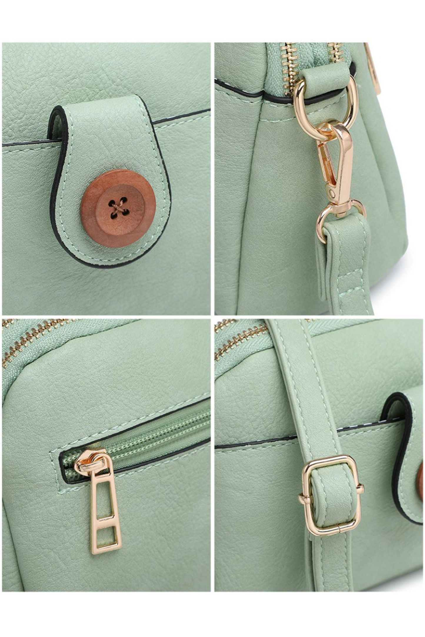Compact Multi Zip Crossbody Bag with Front Button Flap