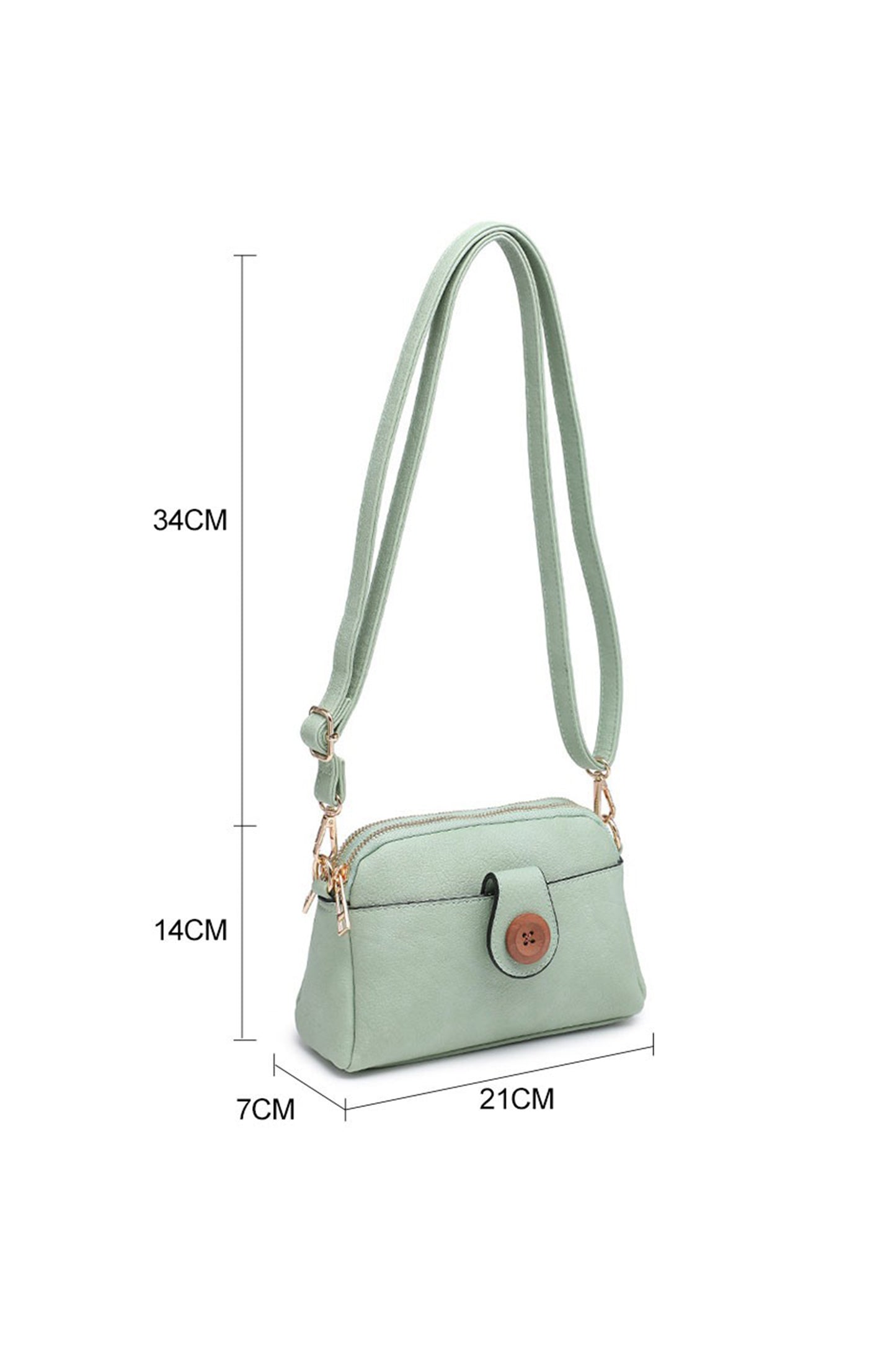 Compact Multi Zip Crossbody Bag with Front Button Flap