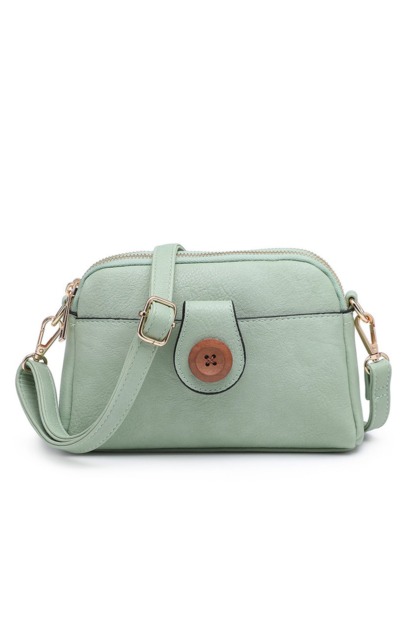 Compact Multi Zip Crossbody Bag with Front Button Flap
