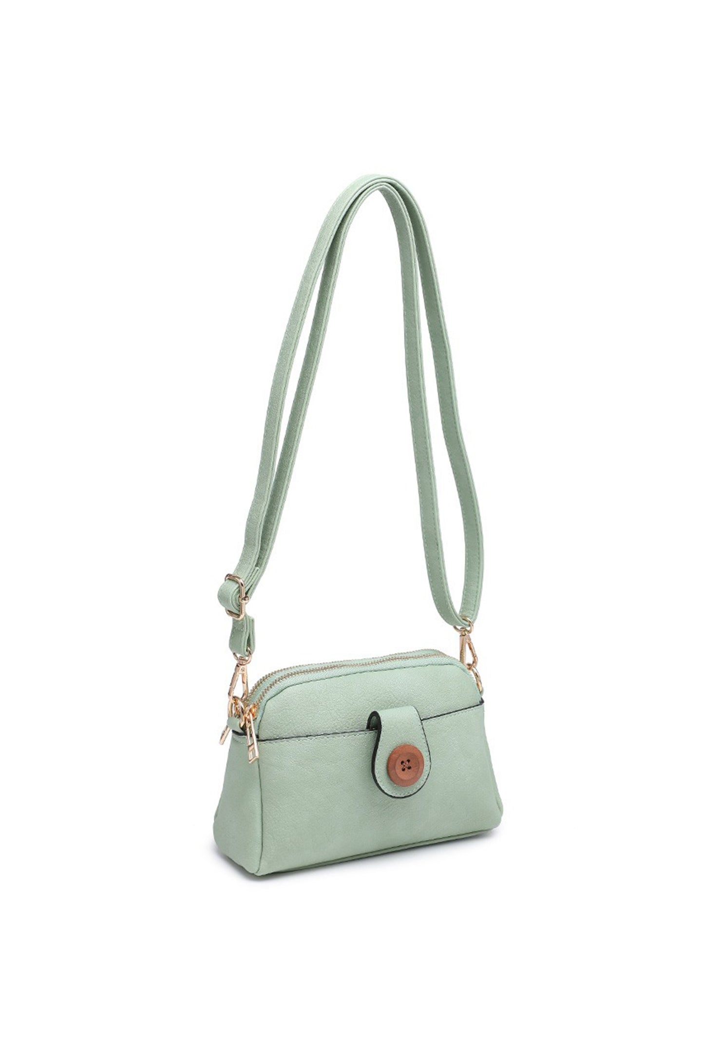 Compact Multi Zip Crossbody Bag with Front Button Flap