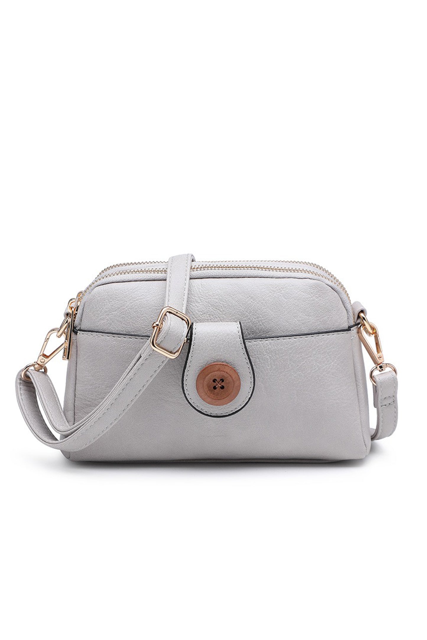 Compact Multi Zip Crossbody Bag with Front Button Flap