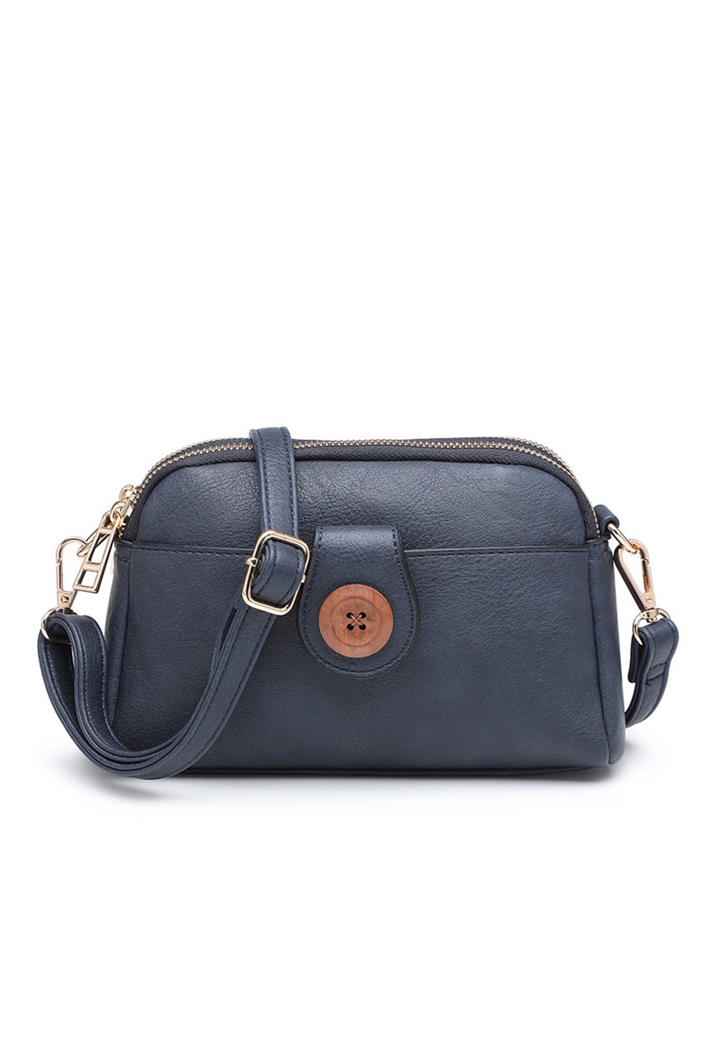 Compact Multi Zip Crossbody Bag with Front Button Flap