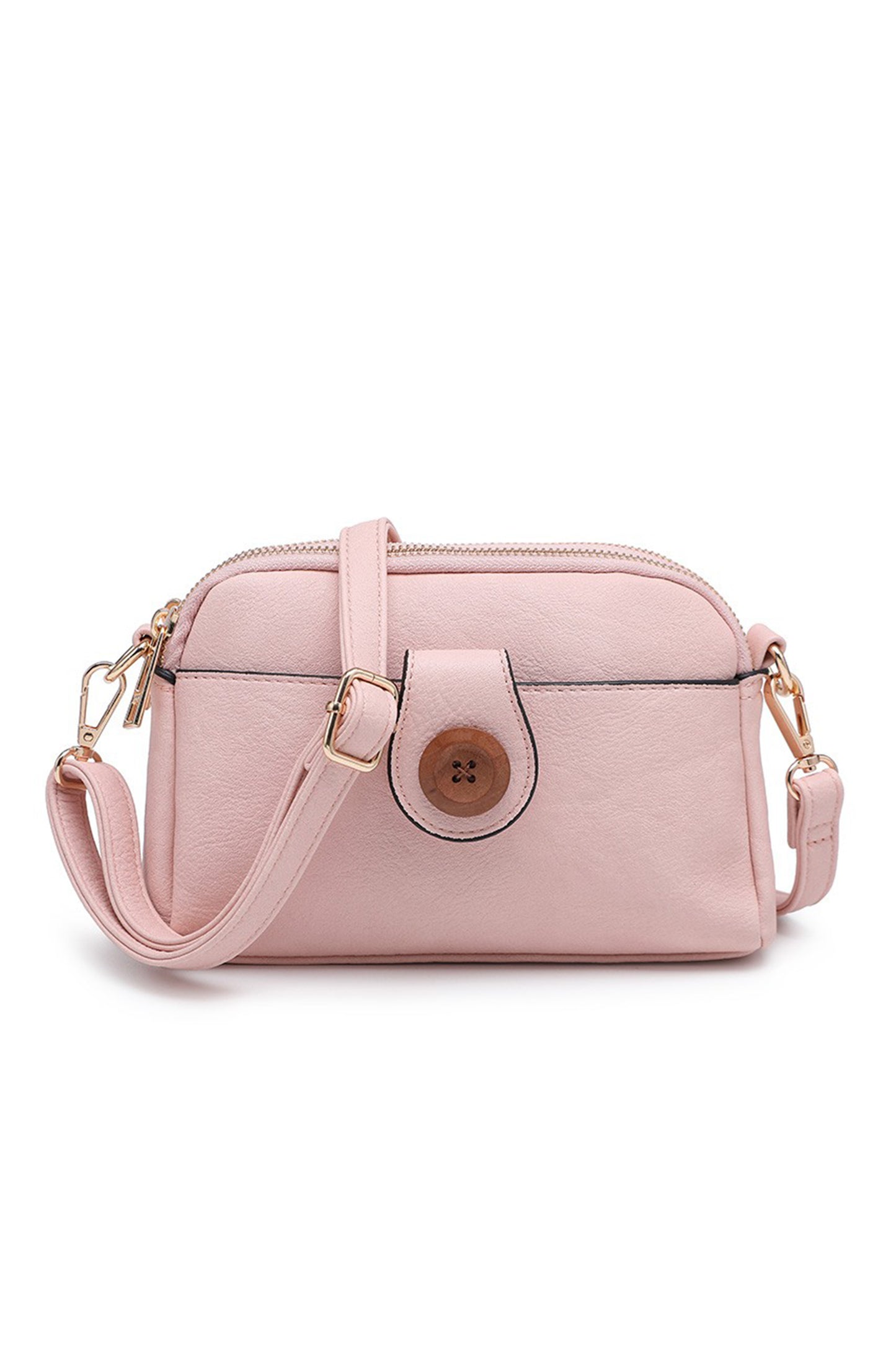 Compact Multi Zip Crossbody Bag with Front Button Flap